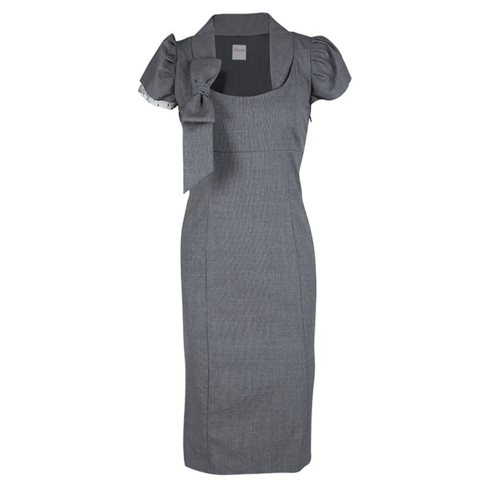 RED VALENTINO Grey Mini Houndstooth Bow-Detail Wool Dress – Size 8